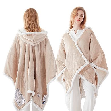 Westinghouse Heated Flannel & Sherpa Throw Blanket with Hood
