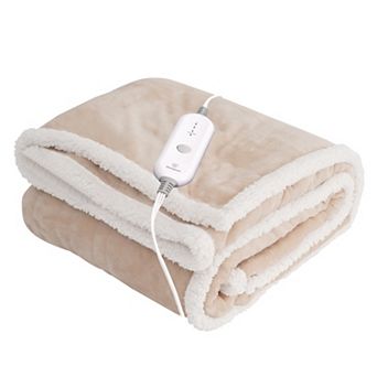 Westinghouse Heated Flannel & Sherpa Throw Blanket with Hood