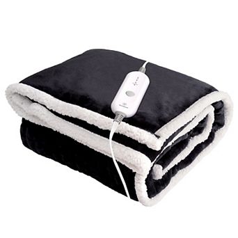 Westinghouse Heated Flannel & Sherpa Throw Blanket with Hood