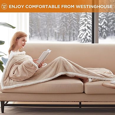 Westinghouse Heated Flannel & Sherpa Throw Blanket with Sleeves & Footsac