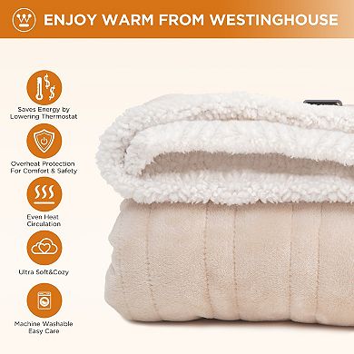 Westinghouse Heated Flannel & Sherpa Throw Blanket with Sleeves & Footsac