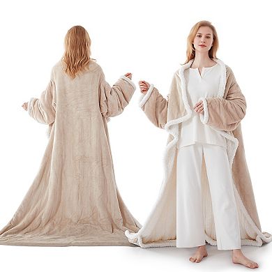 Westinghouse Heated Flannel & Sherpa Throw Blanket with Sleeves & Footsac