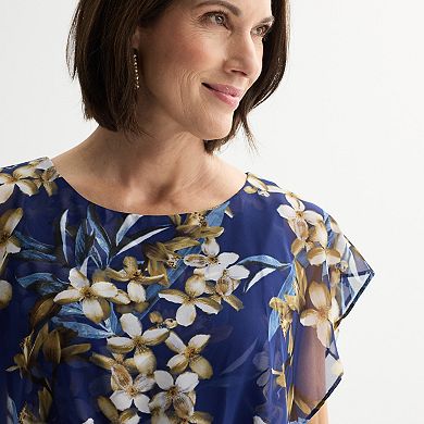 Women's Studio Connection Chiffon Overlay Printed Cap Sleeve Dress