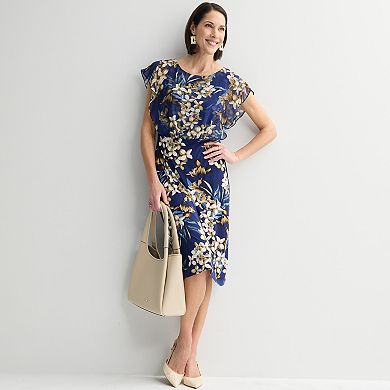 Women's Studio Connection Chiffon Overlay Printed Cap Sleeve Dress