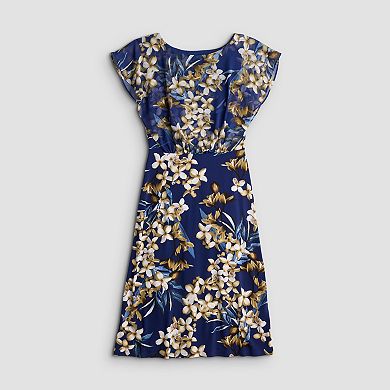 Women's Studio Connection Chiffon Overlay Printed Cap Sleeve Dress