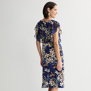 Women's Studio Connection Chiffon Overlay Printed Cap Sleeve Dress