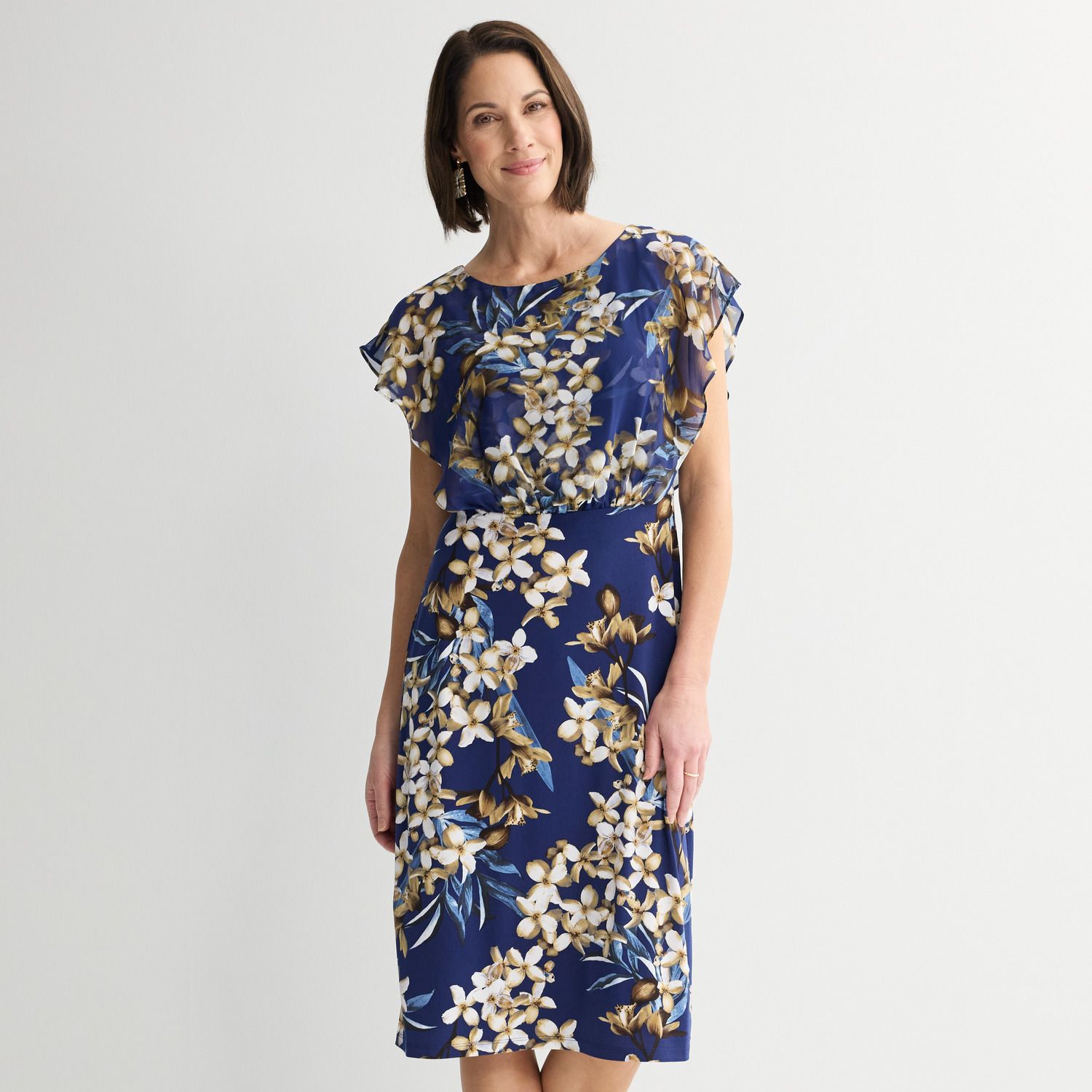 Женские платья Studio Connection Chiffon Overlay Printed Cap Sleeve Dress