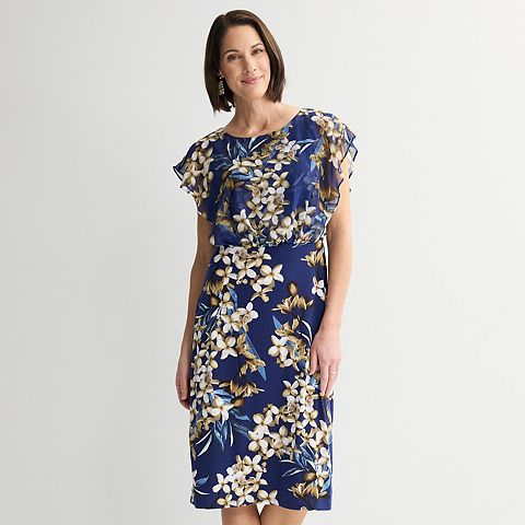 Женские платья Studio Connection Women's Studio Connection Chiffon Overlay Printed Cap Sleeve Dress