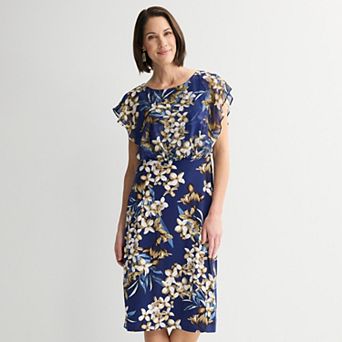 Women's Studio Connection Chiffon Overlay Printed Cap Sleeve Dress