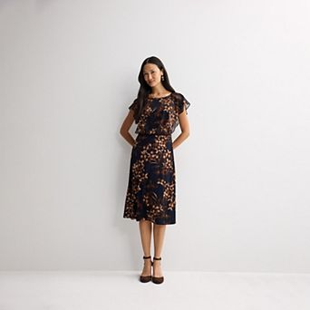 Women's Studio Connection Chiffon Overlay Printed Cap Sleeve Dress