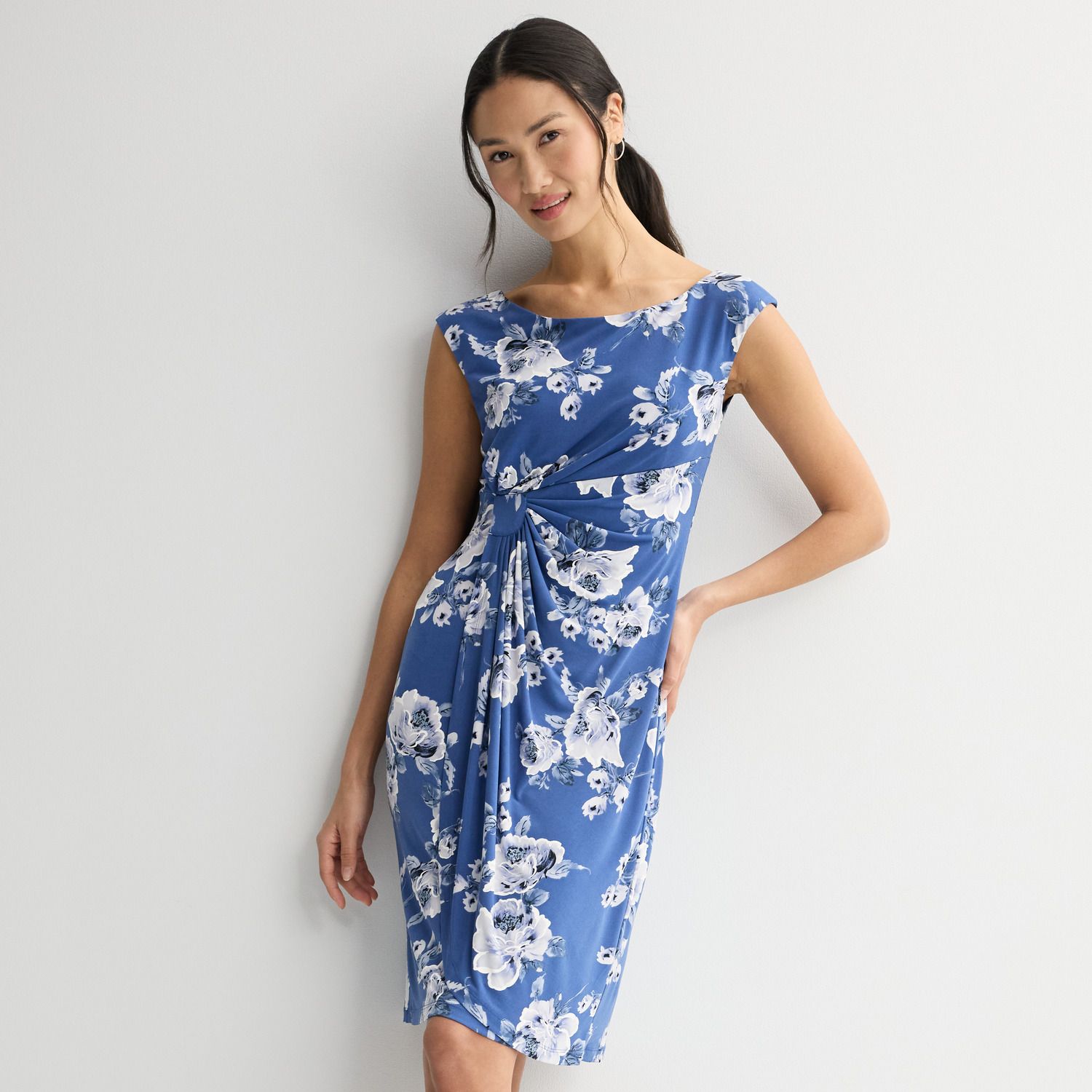 Женские платья Studio Connection Printed Cap Sleeve Side Drape Dress