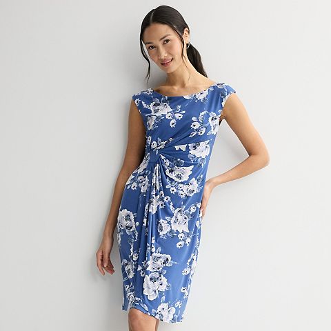 Женские платья Studio Connection Printed Cap Sleeve Side Drape Dress