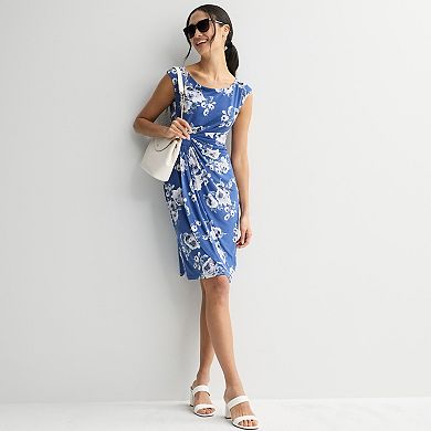 Women's Studio Connection Printed Cap Sleeve Side Drape Dress