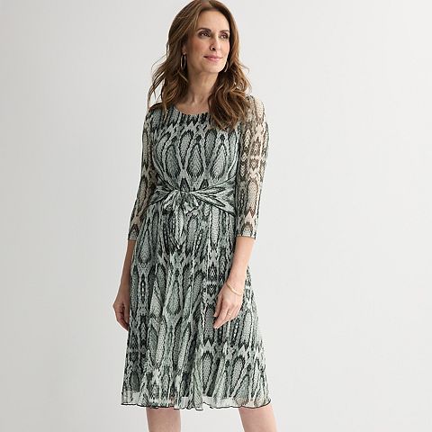 Женские платья Studio Connection Printed Mesh Long Sleeve Tie Front Belted Dress