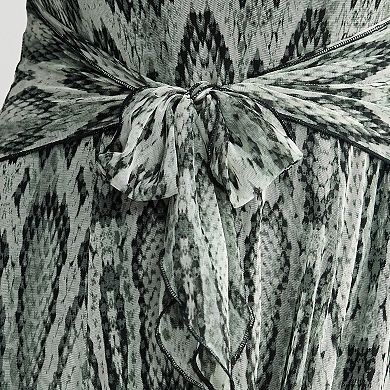 Women's Studio Connection Printed Mesh Long Sleeve Tie Front Belted Dress