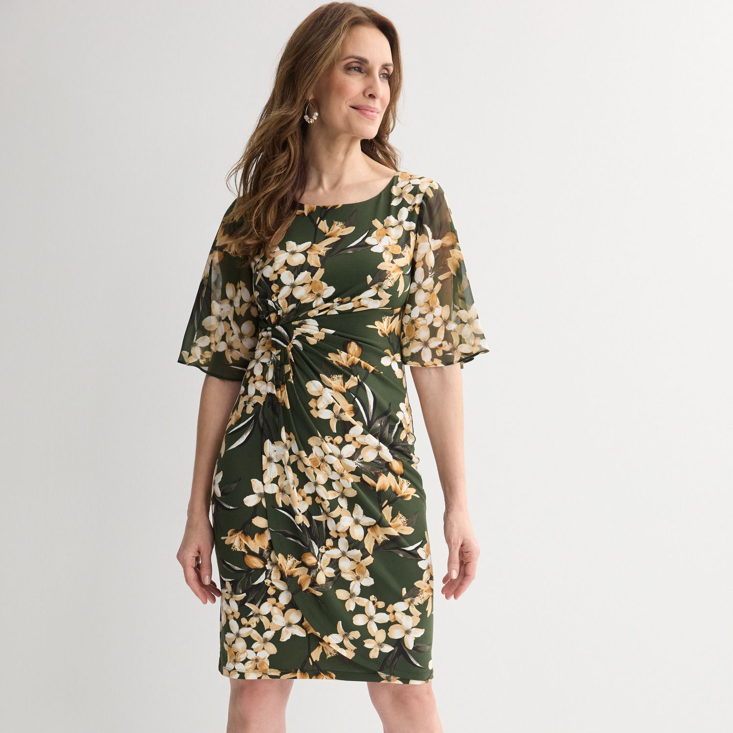Женские платья Studio Connection Printed Side Drape Skirt Dress with Printed Chiffon Short Sleeves
