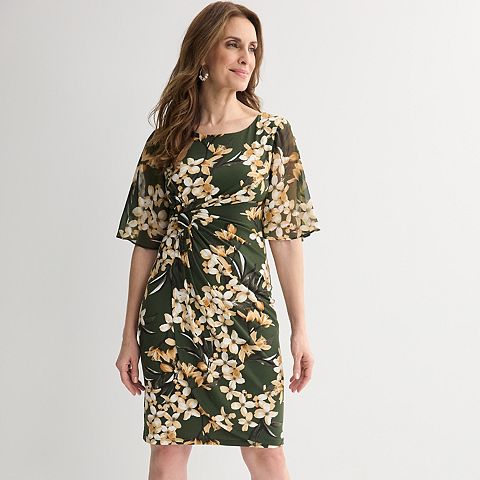 Женские платья Studio Connection Printed Side Drape Skirt Dress with Printed Chiffon Short Sleeves