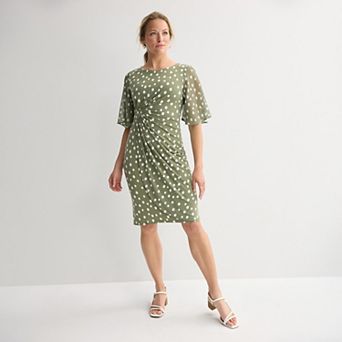 Women's Studio Connection Printed Side Drape Skirt Dress with Printed Chiffon Short Sleeves