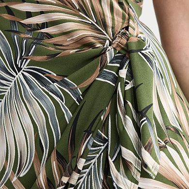 Women's Studio Connection Printed Cap Sleeve Side Tie Skirt Dress