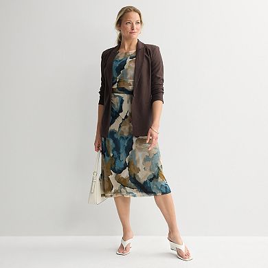Women's Studio Connection Printed Mesh Cap Sleeve Side Shirred Dress