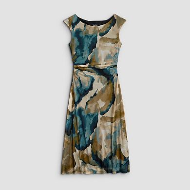 Women's Studio Connection Printed Mesh Cap Sleeve Side Shirred Dress