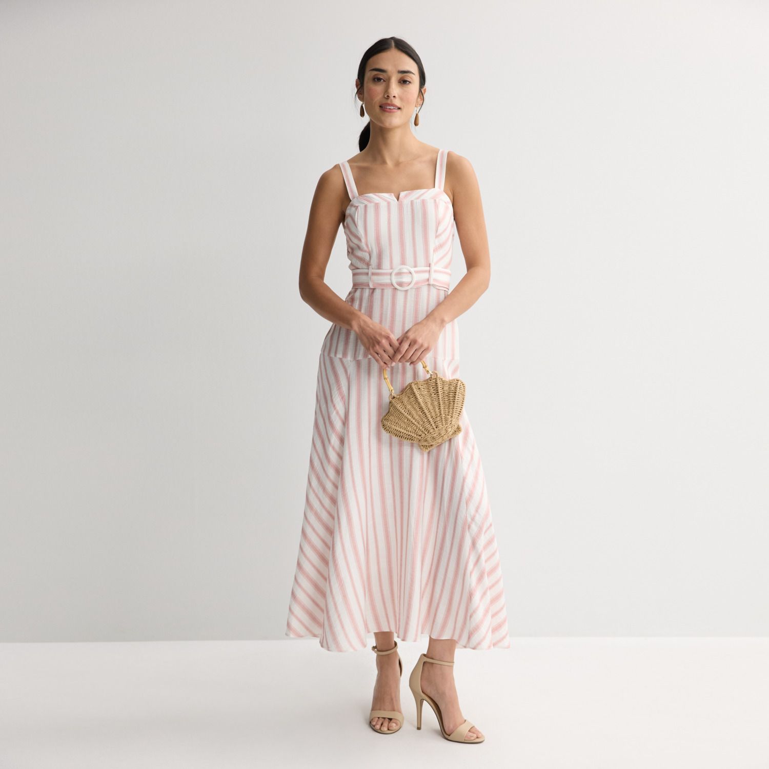 Женские платья Maison Tara Stripe Belted Midi Dress