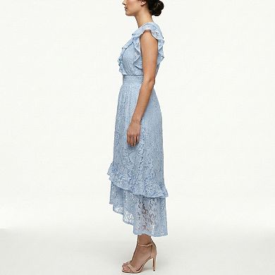 Women's Maison Tara Smocked Waist High-Low Lace Midi Dress
