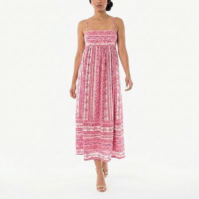Women's Maison Tara Printed Babydoll Maxi Dress, Size: Large, Fuchsia Print