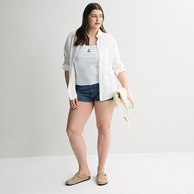 Juniors' Plus Size SO® Banded Scoop Neck Rib Tank Top