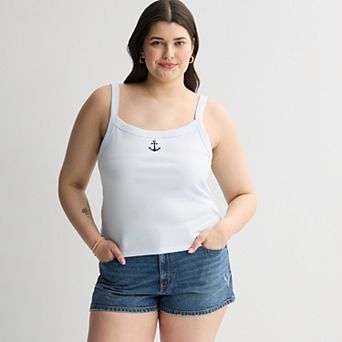 Juniors' Plus Size SO® Banded Scoop Neck Rib Tank Top