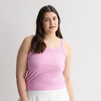 Juniors' Plus Size SO® Banded Scoop Neck Rib Tank Top