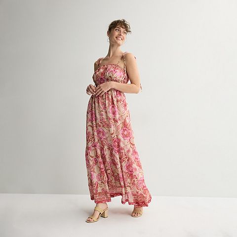 Женские платья Taylor Women's Taylor Smocked Waist Tie Strap Floral Maxi Dress