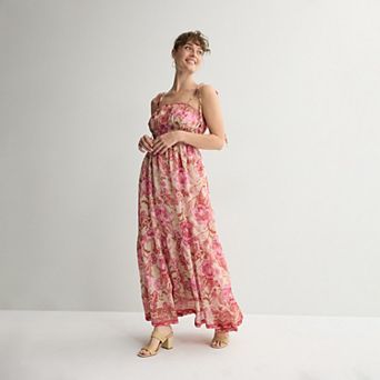 Women's Taylor Smocked Waist Tie Strap Floral Maxi Dress