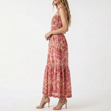 Women's Taylor Smocked Waist Tie Strap Floral Maxi Dress