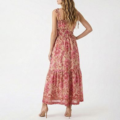 Women's Taylor Smocked Waist Tie Strap Floral Maxi Dress