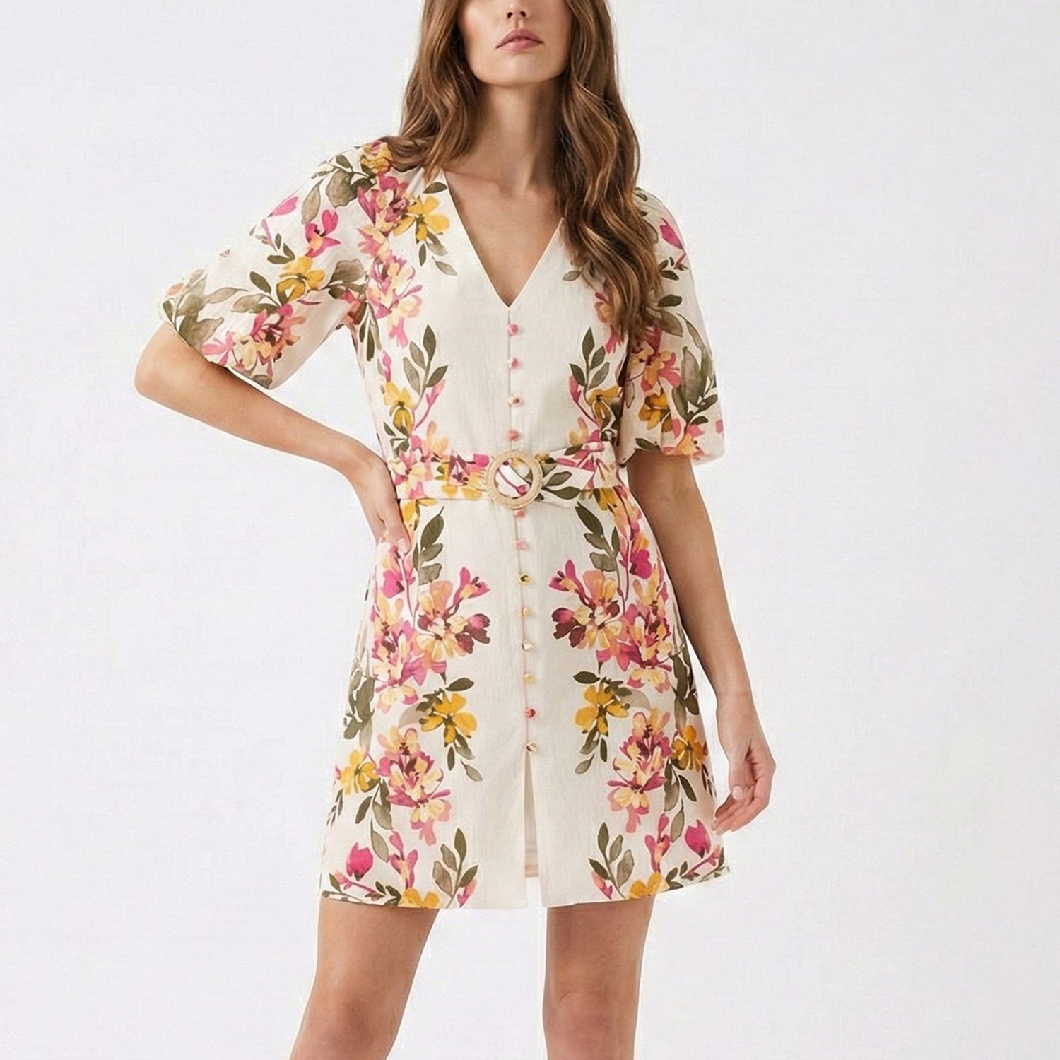 Женские платья Taylor Floral Puff Sleeve Belted Shirt Dress