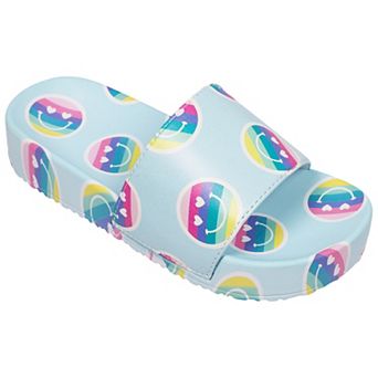 Elli by Capelli Kids Rainbow Smiley Print Platform Slide Sandals