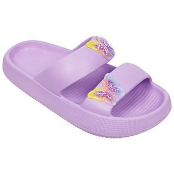 Elli by Capelli Kids Double Band Slide Sandals with Shaker Butterfly Patches