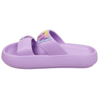 Elli by Capelli Kids Double Band Slide Sandals with Shaker Butterfly Patches