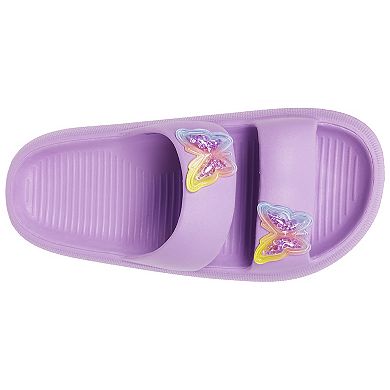 Elli by Capelli Kids Double Band Slide Sandals with Shaker Butterfly Patches
