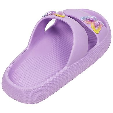 Elli by Capelli Kids Double Band Slide Sandals with Shaker Butterfly Patches