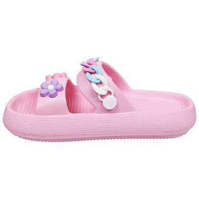 Elli by Capelli Kids Double Band Slide Sandals with Flower Patches