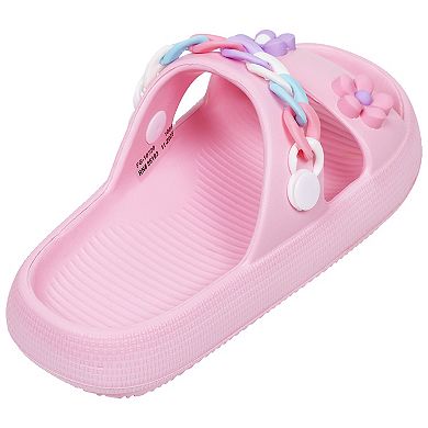 Elli by Capelli Kids Double Band Slide Sandals with Flower Patches