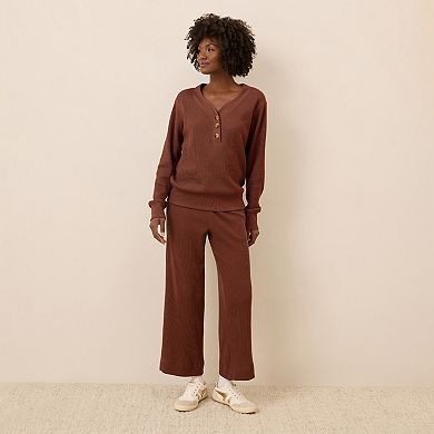 Thermal Waffle Wide Leg Pant