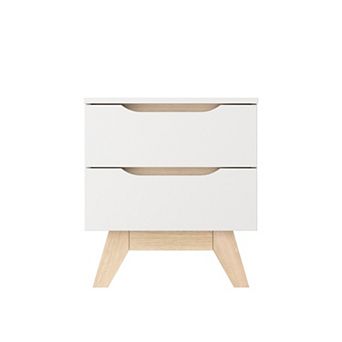 18.89 in White and Natural Oak Rectangle Wood End Table with 2 Drawers