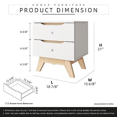 18.89 in. White and Natural Oak Rectangle Wood End Table with 2 Drawers