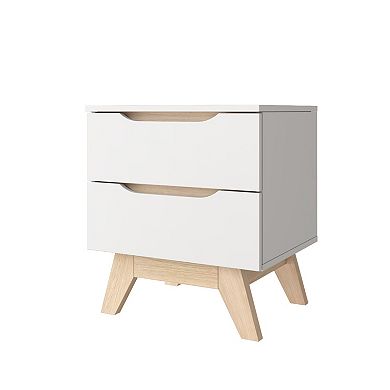 18.89 in. White and Natural Oak Rectangle Wood End Table with 2 Drawers