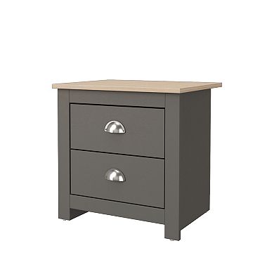 19.68 in. Natural Oak Rectangle Wood End Table with 2 Drawers