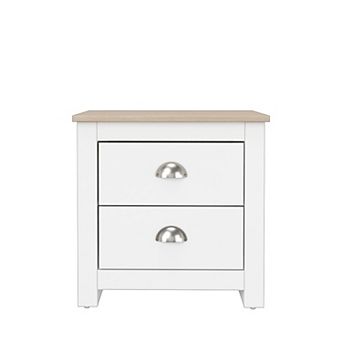 19.68 in Natural Oak Rectangle Wood End Table with 2 Drawers