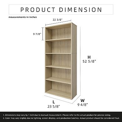 52.83 in. Tall Wood 5-Shelf Etagere Bookcase with Adjustable Shelves